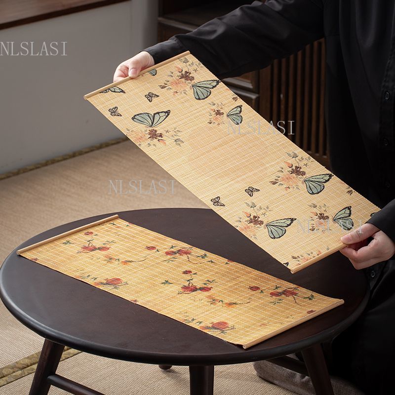 Table Runner - Bamboo Table Runner Printed Butterfly Floral